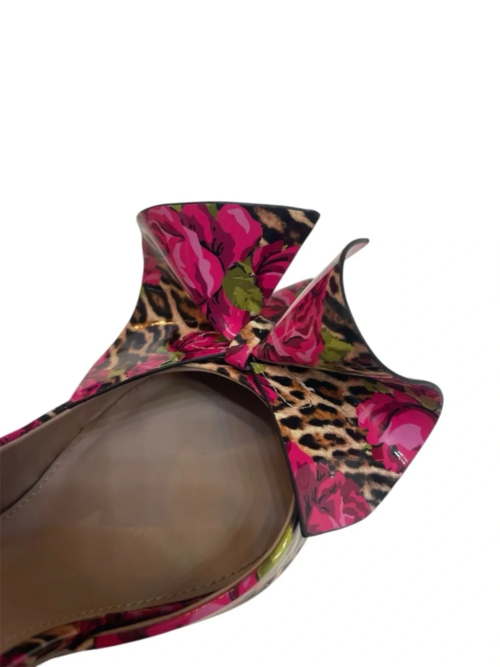 Betsy Johnson Noble Bow Pump Pink Leopard patent Leather Sculpted Bow size 10M - Picture 6 of 8